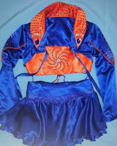 Kids Costumes to Hire - Carnival GIRL - Blue skirt, jacket & orange top - 3pce